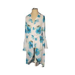 Thread Story Sheer Beach Sun Dress Coverup Ivory Blue Floral NWT Size Medium